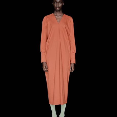 DK30-CS01-O01／MANTECO Recycled Cotton Milano Rib V-neck Draped Dress／3COLORS