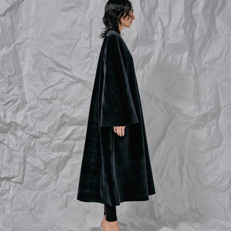 DK28-CS04-C05／Velour Bonding Collarless Flared Coat／2COLORS