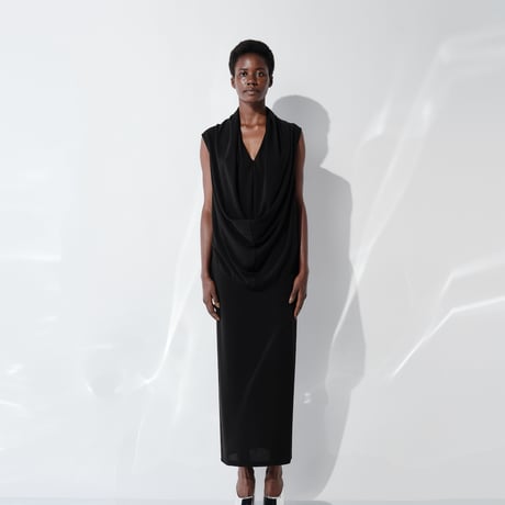 DK29-CS02-O01／Triacetate Cool Ponte Draped Dress／2COLORS