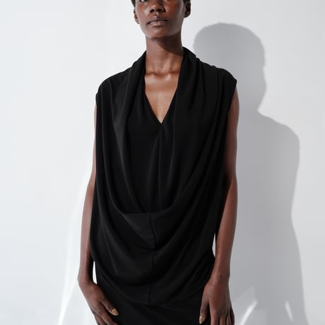 DK29-CS02-O01／Triacetate Cool Ponte Draped Dress／2COLORS