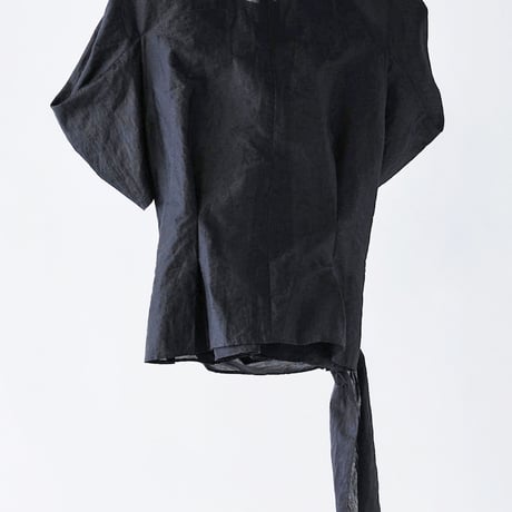 DK29-06-B02／Linen Nylon Rigid Cloth Draped Belt Blouse／2COLORS