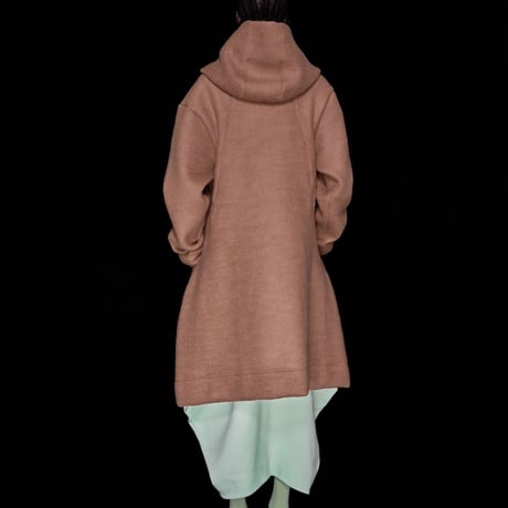 DK30-CS04-C01／Wool Slub Shaggy Knit Hooded Coat／2COLORS