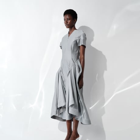 DK29-06-D08／Linen Nylon Rigid Cloth Constructed Dress／2COLORS