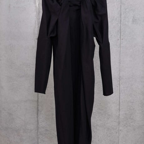DK30-02-D01／Viscose/Cotton Amundsen Twill Washer Finish Twisted Draped Dress／2COLORS