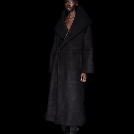 DK30-CS04-C02／Wool Slub Shaggy Knit Big-collar Long Coat／2COLORS