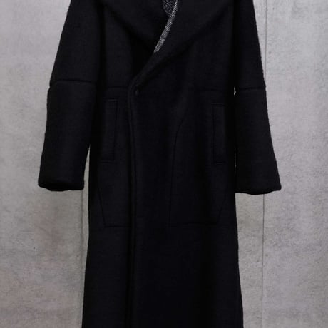 DK30-CS04-C02／Wool Slub Shaggy Knit Big-collar Long Coat／2COLORS