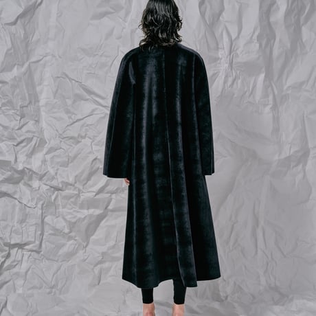 DK28-CS04-C05／Velour Bonding Collarless Flared Coat／2COLORS