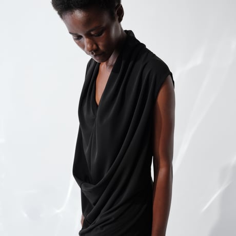 DK29-CS02-O01／Triacetate Cool Ponte Draped Dress／2COLORS