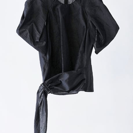 DK29-06-B02／Linen Nylon Rigid Cloth Draped Belt Blouse／2COLORS