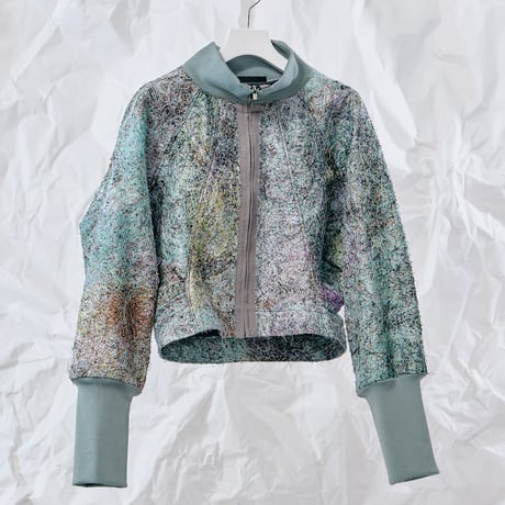 DK28-SP01-H02／Multicolor Recycled Thread Embroidery Highneck Rib Jacket／1COLOR