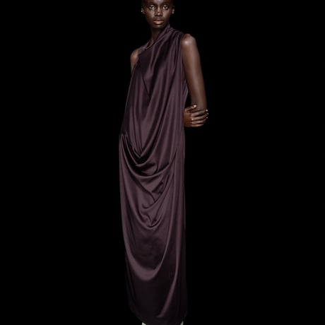 DK30-CS02-D08／100d PLA Smooth Front-draped Dress／2COLORS