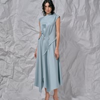 DK28-08-D08／Wool Twill Double Cloth Asymmetrical Buttoned Dress／2COLORS