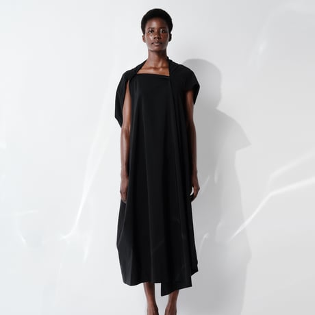 DK29-02-O04／Ny/C Luster Poplin Asymmetric Dress／2COLORS
