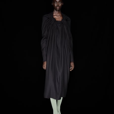 DK30-02-D01／Viscose/Cotton Amundsen Twill Washer Finish Twisted Draped Dress／2COLORS