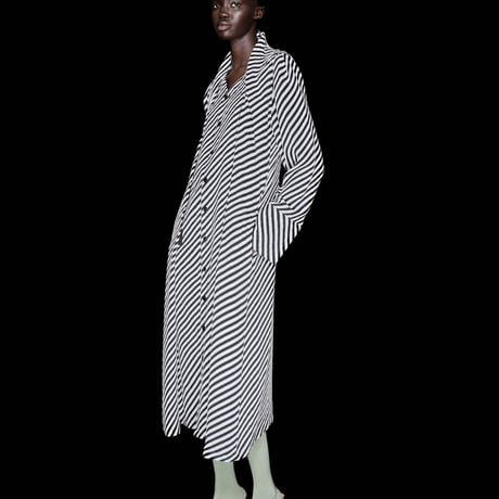 DK30-06-D05／3D Bias Stripe Button-down Long Dress／1COLOR
