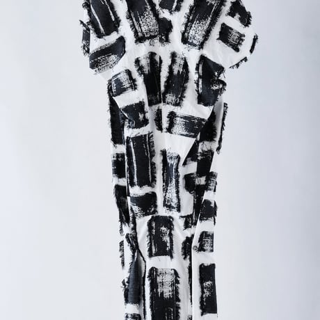 DK29-05-D03／Fringe Cut Jacquard Draped Dress／2COLORS