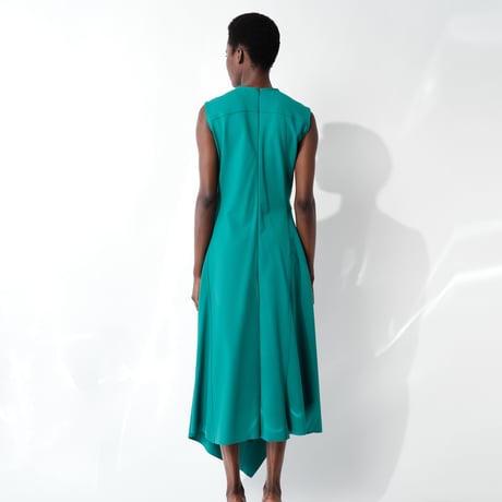 DK29-CS03-D07／40/1 Strong Twist SZ Soft Stretch Ponte Sleeveless Draped Dress／2COLORS