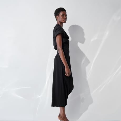DV-065／“BASICS” 30/1 UV Mercerized Jersey Asymmetric Drape Skirt／2COLORS