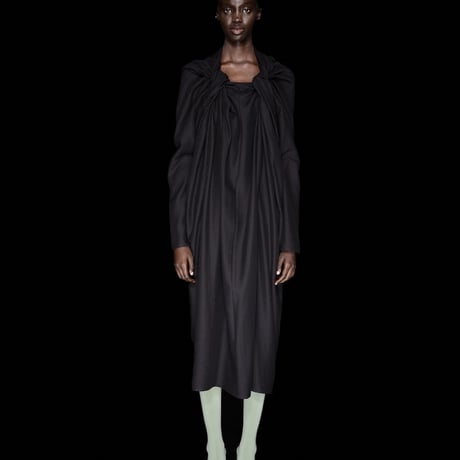 DK30-02-D01／Viscose/Cotton Amundsen Twill Washer Finish Twisted Draped Dress／2COLORS