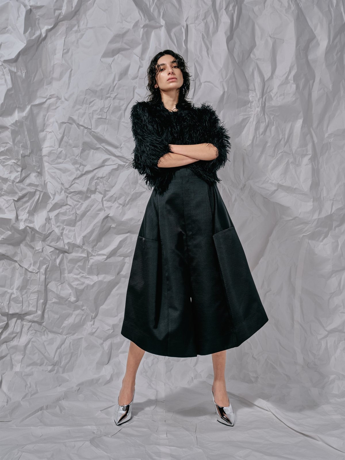 DK28-07-H01／Long Shaggy Jacquard Short Jacket／2