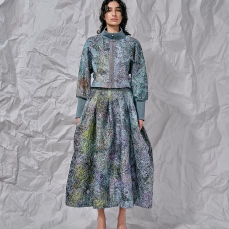 DK28-SP01-H02／Multicolor Recycled Thread Embroidery Highneck Rib Jacket／1COLOR