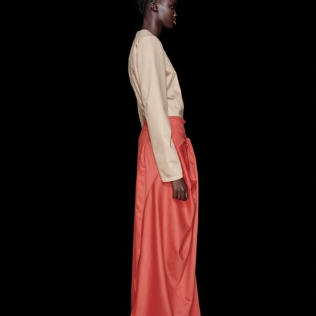 DK30-05A/B-S01／BONOTTO Liquid Wool Satin / Acetate Double Satin Twisted Long Skirt／3COLORS
