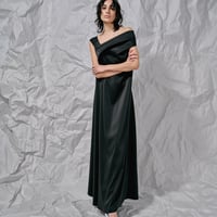DK28-SP02-D05／Dress Collection / Stretch Satin Double Cloth Off Shoulder Draped Long Dress／1COLOR