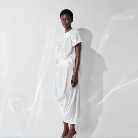DV-065／“BASICS” 30/1 UV Mercerized Jersey Asymmetric Drape Skirt／2COLORS