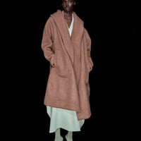 DK30-CS04-C01／Wool Slub Shaggy Knit Hooded Coat／2COLORS