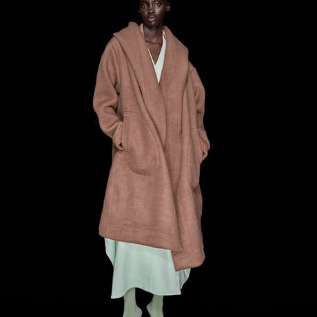 DK30-CS04-C01／Wool Slub Shaggy Knit Hooded Coat／2COLORS
