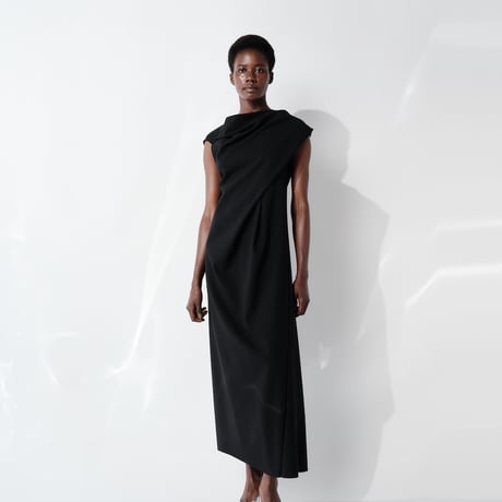 DK29-CS03-O03／40/1 Strong Twist SZ Soft Stretch Ponte Asymmetric Design Dress／2COLORS