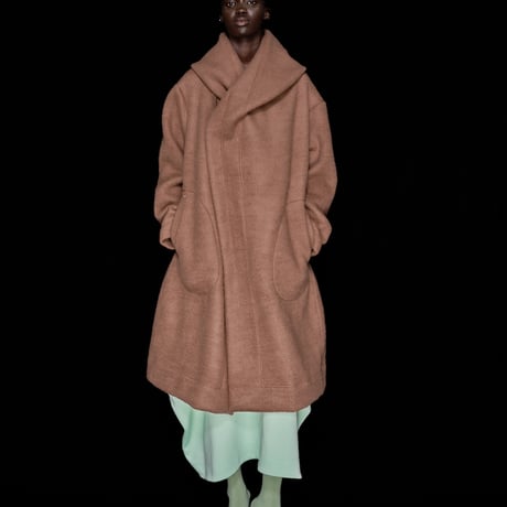 DK30-CS04-C01／Wool Slub Shaggy Knit Hooded Coat／2COLORS