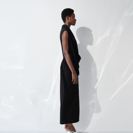 DK29-CS02-O01／Triacetate Cool Ponte Draped Dress／2COLORS