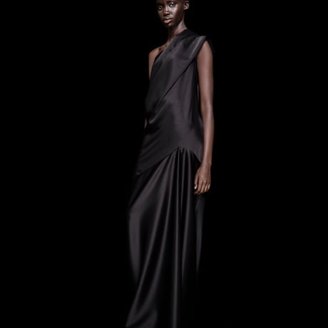 DK30-05A/B-D02／BONOTTO Liquid Wool Satin / Acetate Double Satin One-shoulder Dress／3COLORS