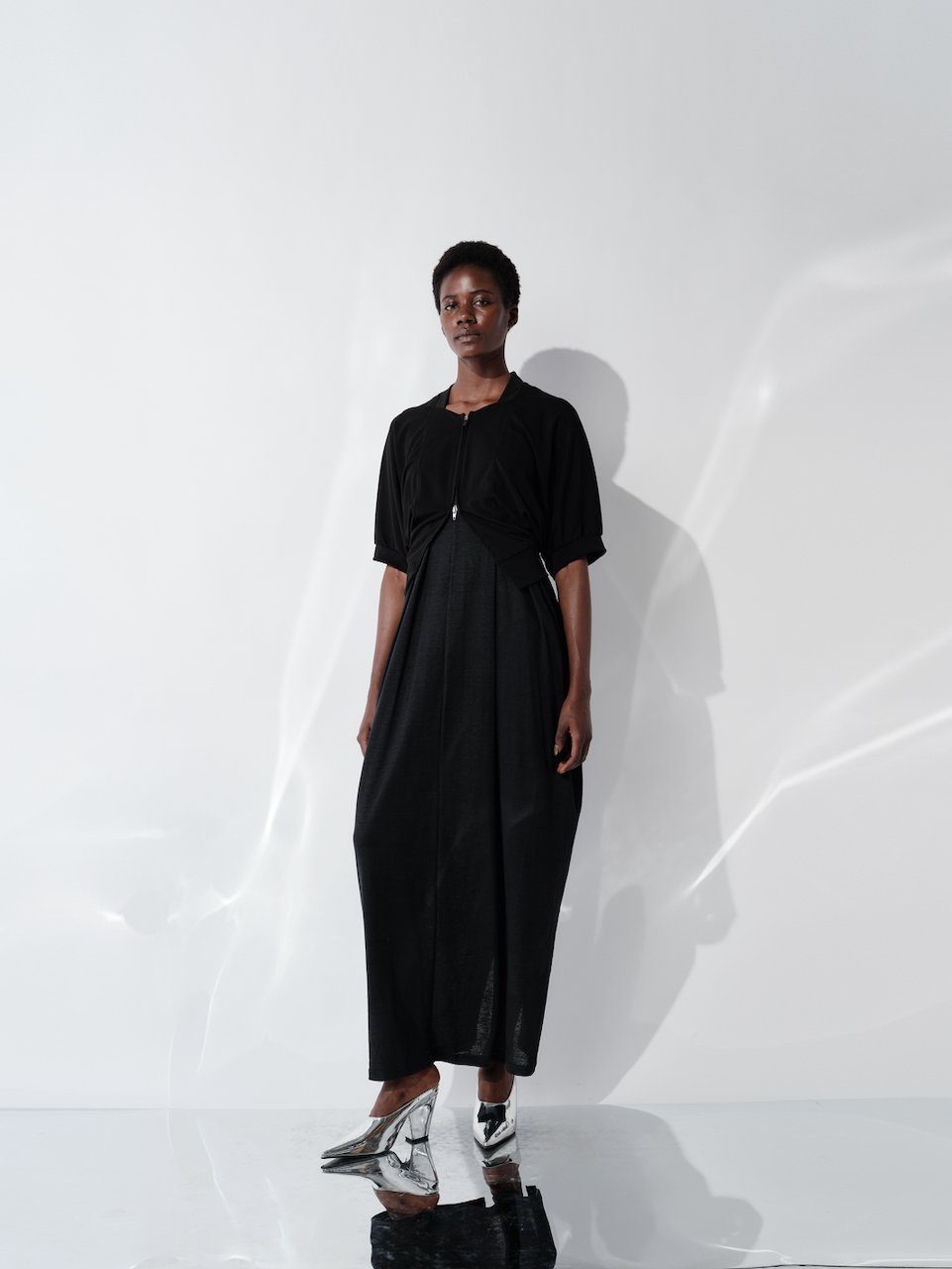DK29-CS02-H02／Triacetate Cool Ponte Zip Bolero／