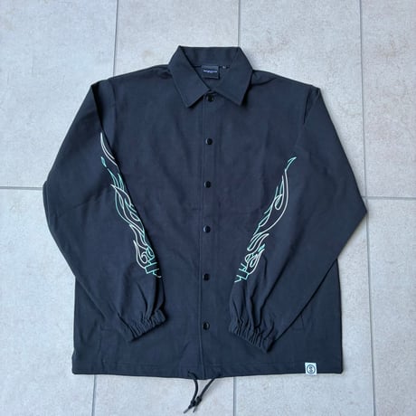 Selection of life. FIRE PATTERN Coach Jacket BLACK×TURQUOISE