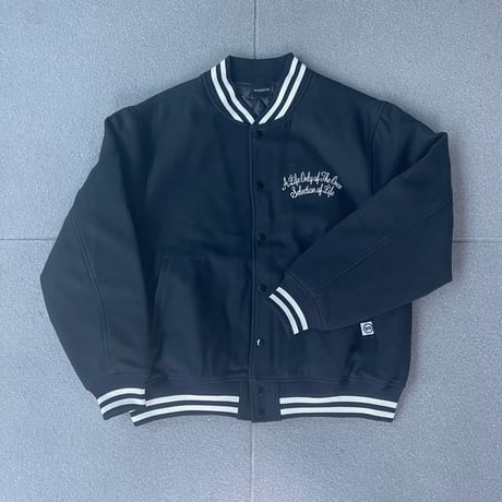 Selection of life. Cursive Embroidery LOGO Melton Varsity Jacket