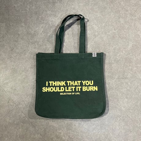 Selection of life. BURN LOGO Canvas Tote Bag GREEN