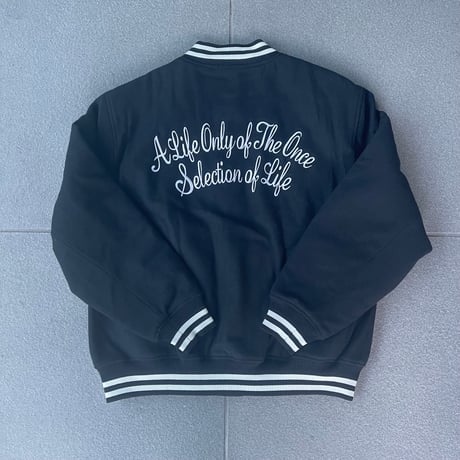 Selection of life. Cursive Embroidery LOGO Melton Varsity Jacket