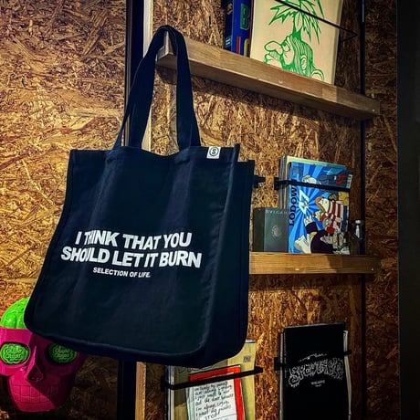 Selection of life. BURN LOGO Canvas Tote Bag BLACK