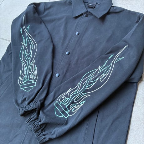 Selection of life. FIRE PATTERN Coach Jacket BLACK×TURQUOISE