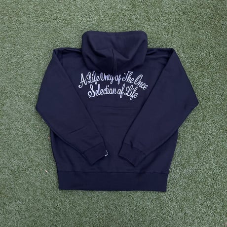 Selection of life. Cursive Embroidery LOGO Hoodie BLACK