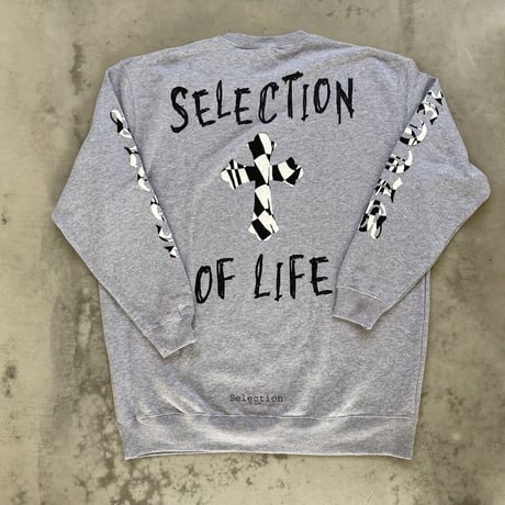 Selection of life. Checker Cross Print Crew Sweat GRAY