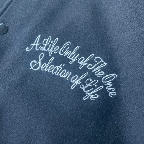 Selection of life. Cursive Embroidery LOGO Melton Varsity Jacket