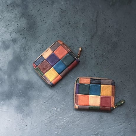 BLOCK PATCHWORK ZIP MINI WALLET