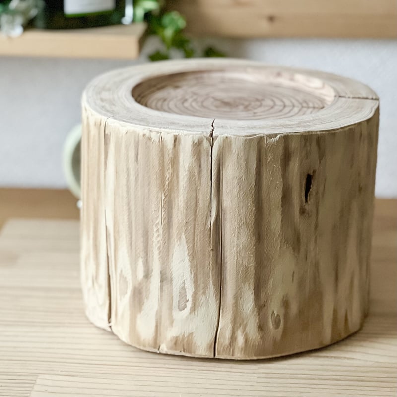 杉の丸太【Sサイズ】h 直径20cm×高さ15cm ちょっと穴あき | はちもも雑貨店