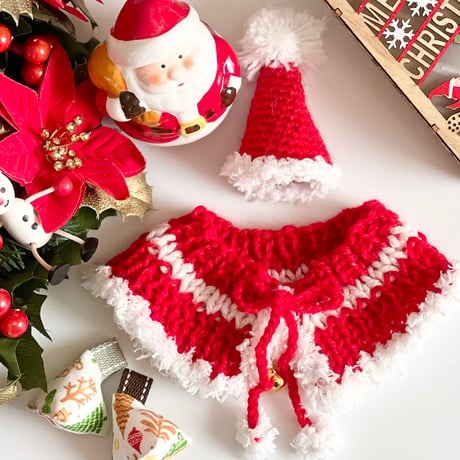 【赤】クリスマスケープ＆とんがり帽子、クリスマステトラのセット