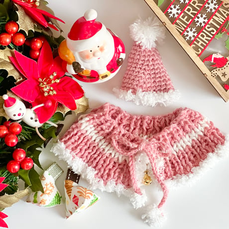 【ピンク】クリスマスケープ＆とんがり帽子、クリスマステトラのセット