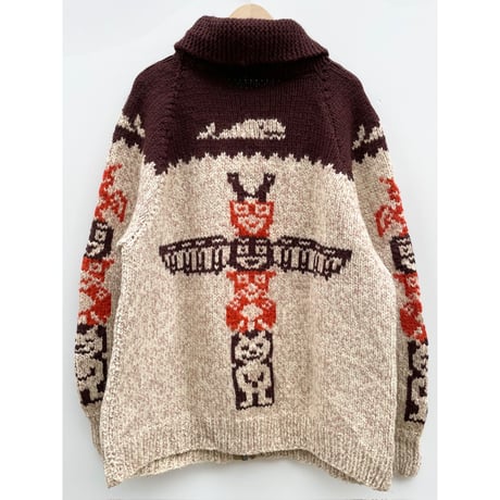 60s "TOTEM POLE" COWICHAN SWEATER Size XL程