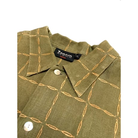 90s ZEGARA "BIG SIZE" S/S LINEN SHIRT Size XXL